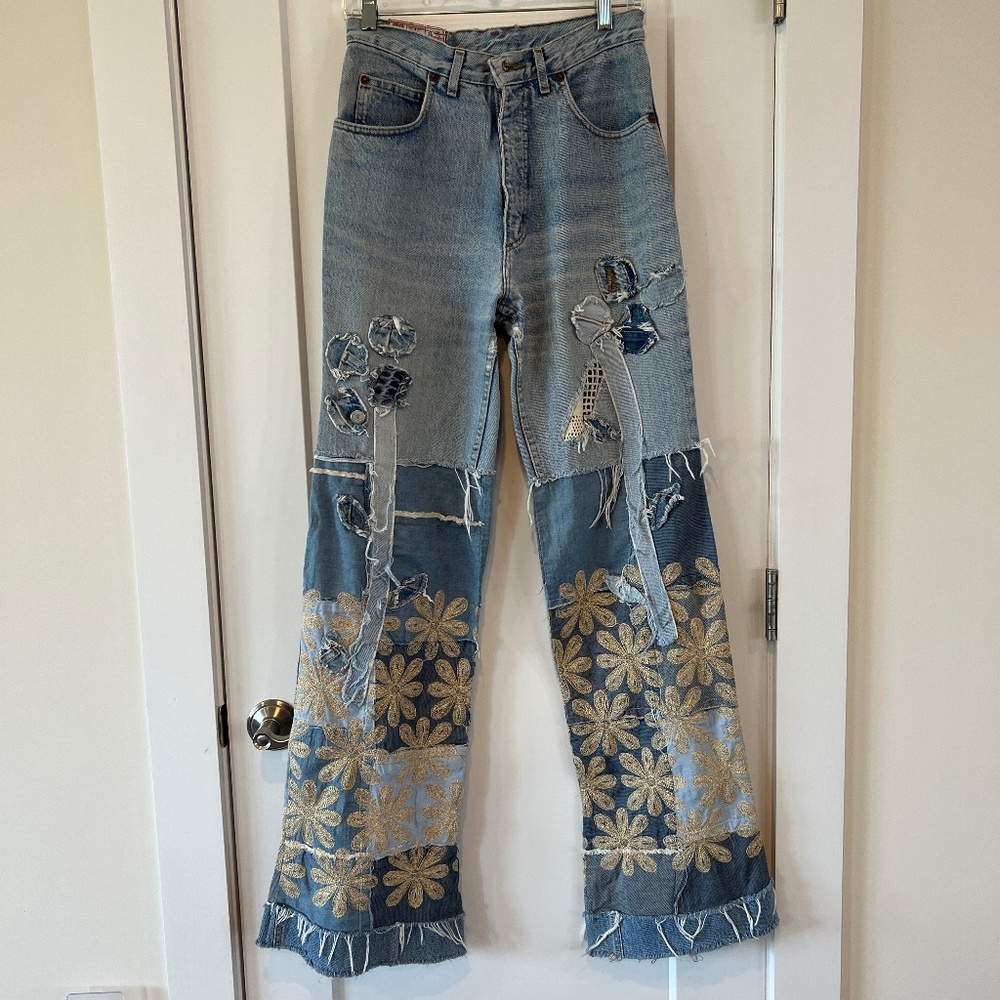 Jeans, wide leg, flare, patchwork